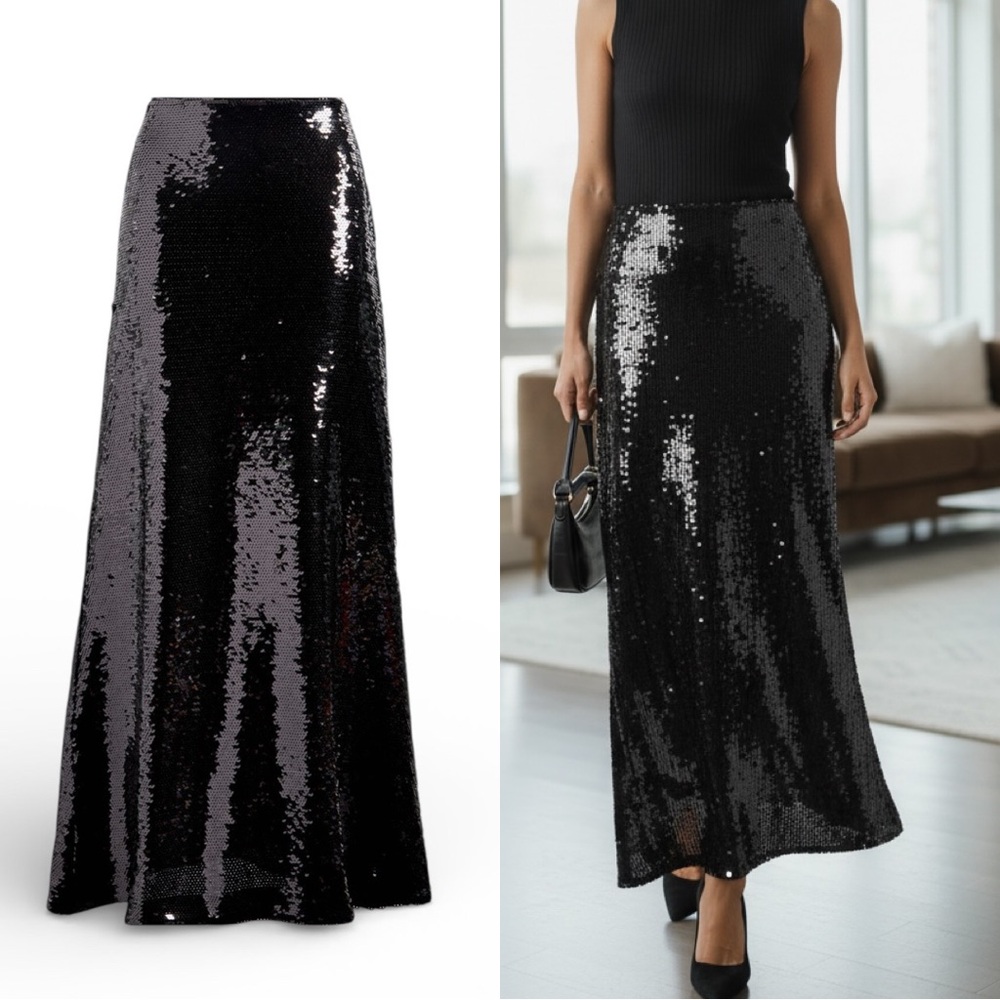 Reformation Gabriella Black Sequin Special Occasion Glam Maxi Skirt NWT Size 4